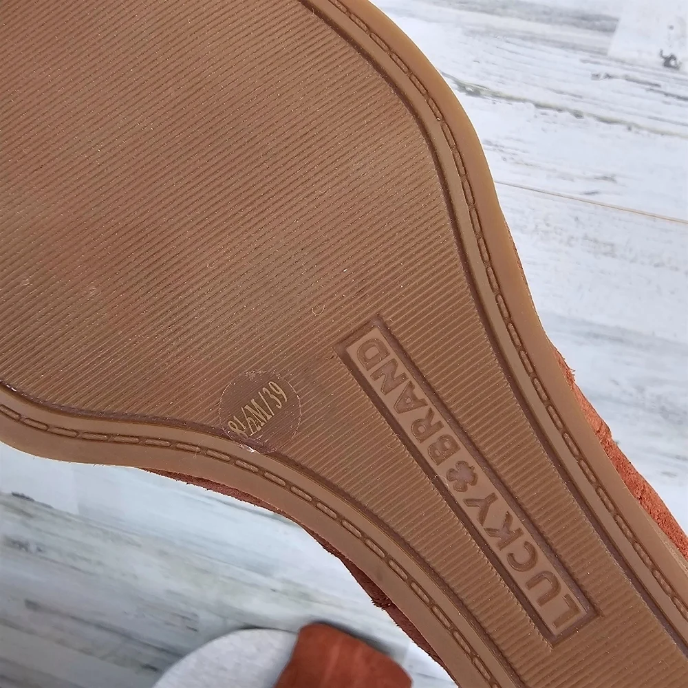 Lucky Brand Wafael Suede Wedge Ankle Boots 8.5 Brown Boho Western Chic Booties